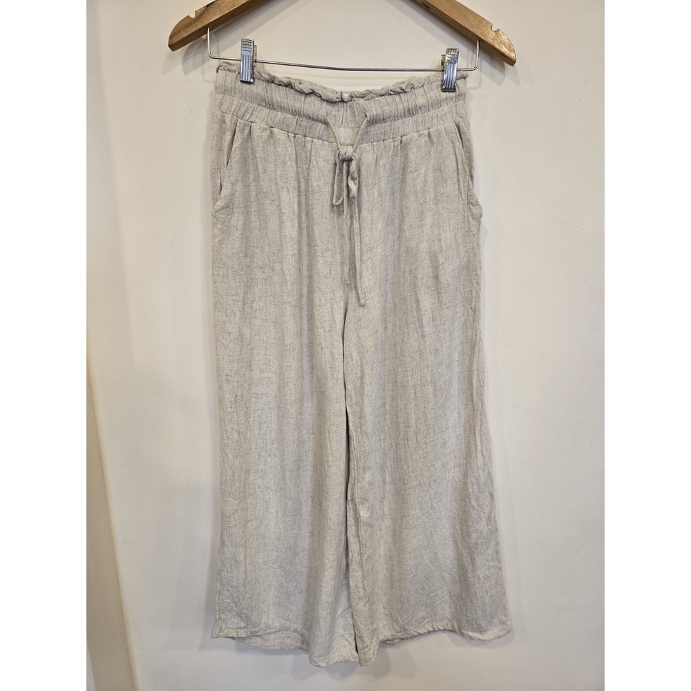 ANRABESS Linen Blend‎ Wide Leg Pants Small Oatmeal Lagenlook Coastal Capsule
